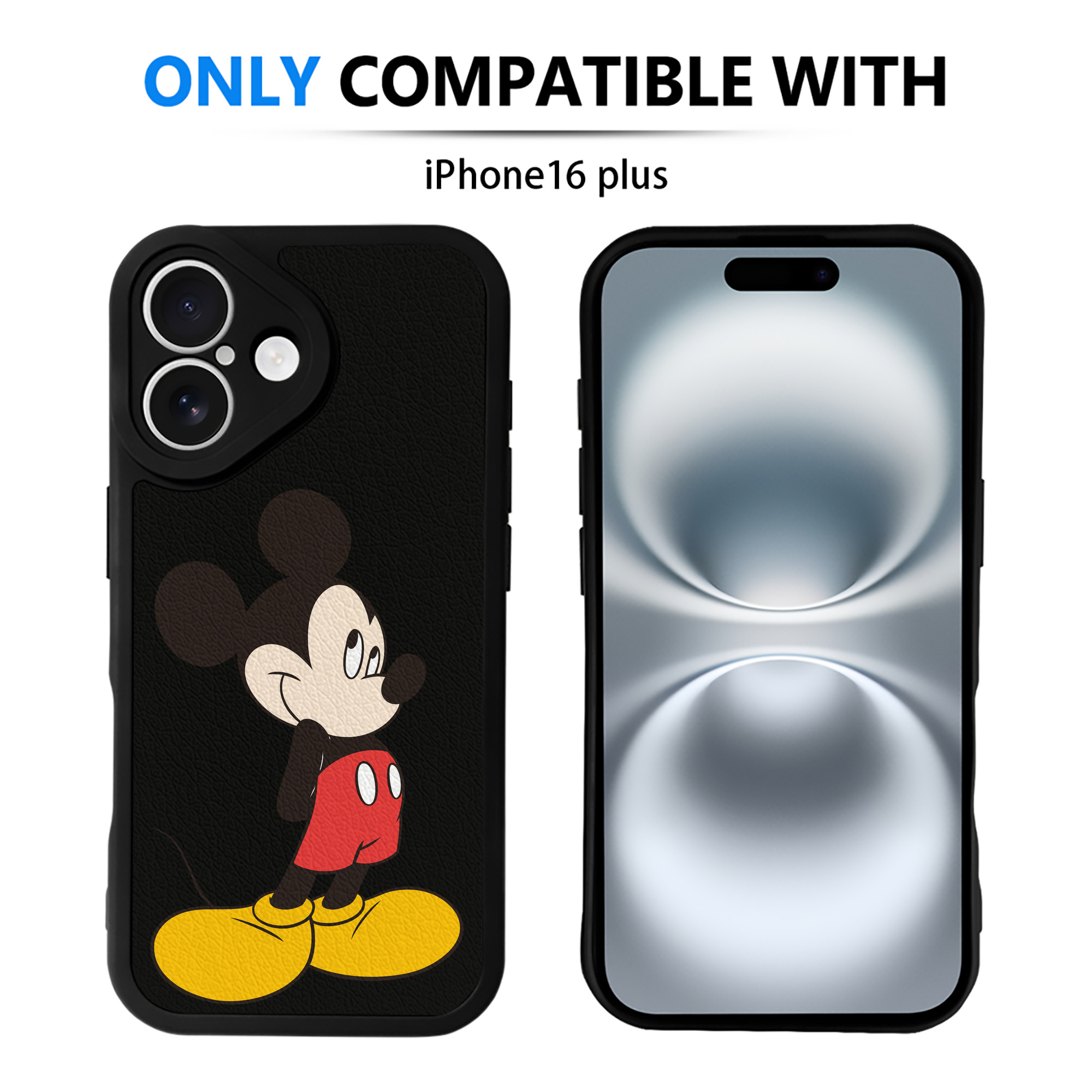 （画像用） ミッキーマウス Mickey Mouse 【iPhone 16シリーズ対応】シリコンスマホケース（レザー調） 材質：シリコン